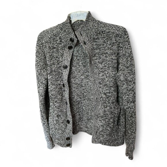 Theory Wool Button Cardigan Sweater Black White Knit Size Large - Picture 1 of 3